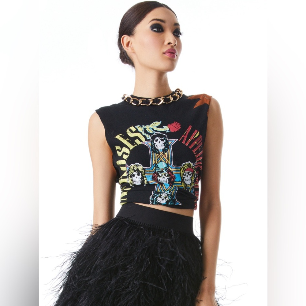 Alice + Olivia Women's Black Miller Chain Neck Boyfriend Tee XS/S